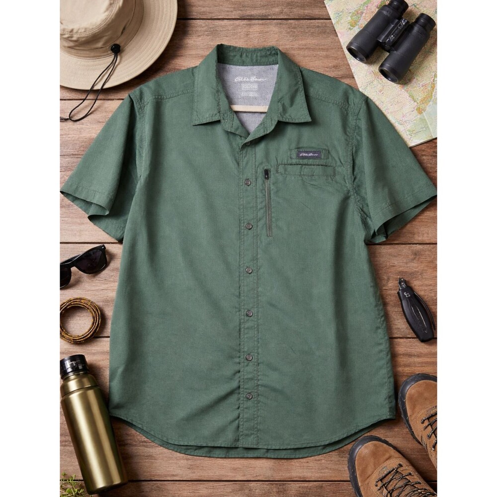Eddie Bauer Men’s XXL Fishing Hiking Shirt Green Short Sleeve Vented Outdoor